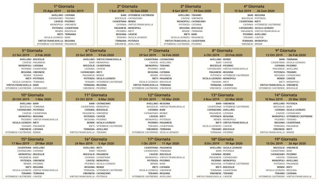 Calendari Lega Pro Girone C 2019/2020