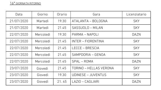 Serie A nuovo calendario orari date